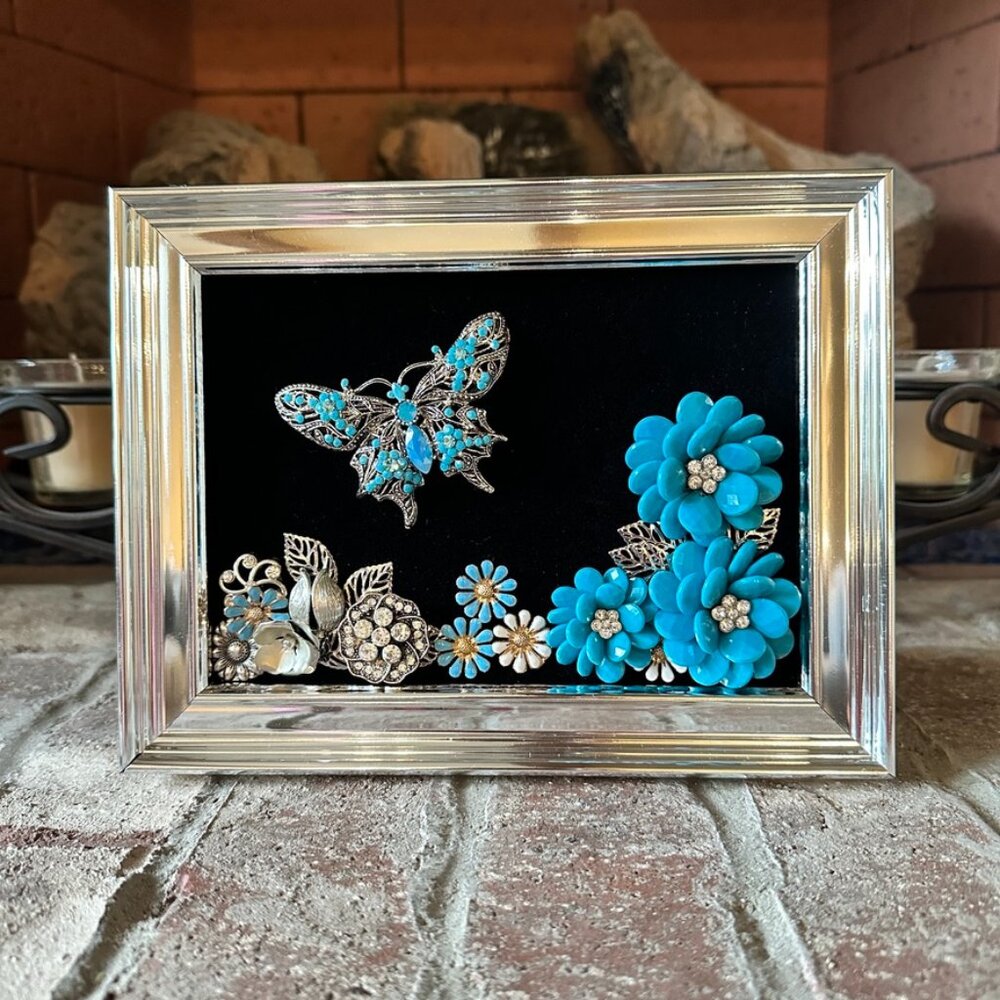 Spring Floral Framed Jewelry Art Turquoise & Silver